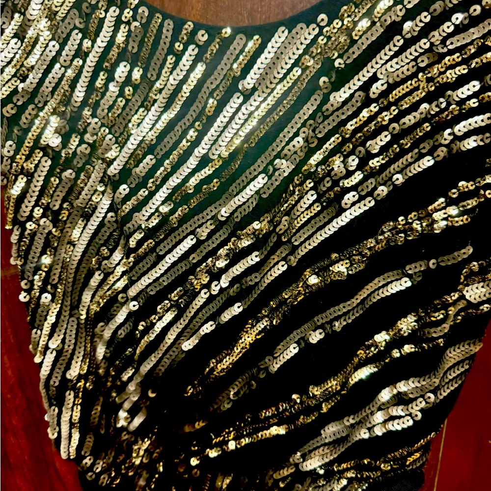Express black and gold sequins dress